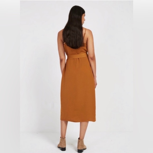 FRANK & OAK-crossover wrapped-tie velvet satin dress in Rich Chestnut-Size S NWT - Picture 3 of 11